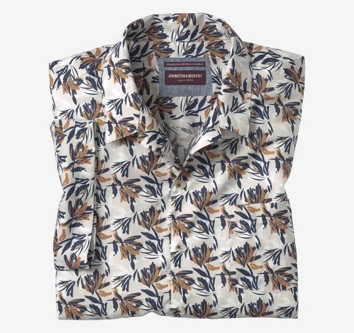 Men Johnston and Murphy ShortSleeve Shirts Camp Shirt Ivory Foliage