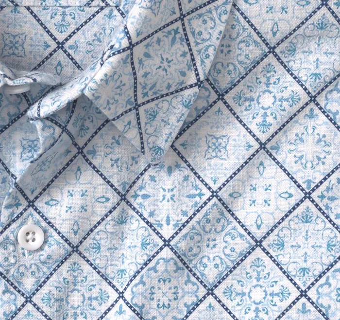 Men Johnston and Murphy ShortSleeve Shirts Print Camp Shirt Bluewhite Mosaic Men Johnston and Murphy ShortSleeve Shirts Print Camp Shirt Bluewhite Mosaic