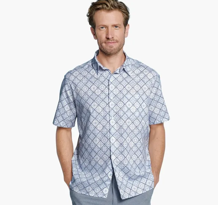 Men Johnston and Murphy ShortSleeve Shirts Print Camp Shirt Bluewhite Mosaic Men Johnston and Murphy ShortSleeve Shirts Print Camp Shirt Bluewhite Mosaic
