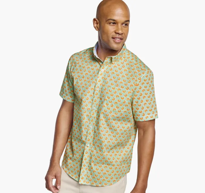Men Johnston and Murphy ShortSleeve Shirts Printed Cotton ShortSleeve Shirt Green Citrus