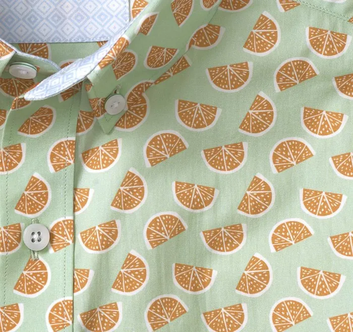 Men Johnston and Murphy ShortSleeve Shirts Printed Cotton ShortSleeve Shirt Green Citrus