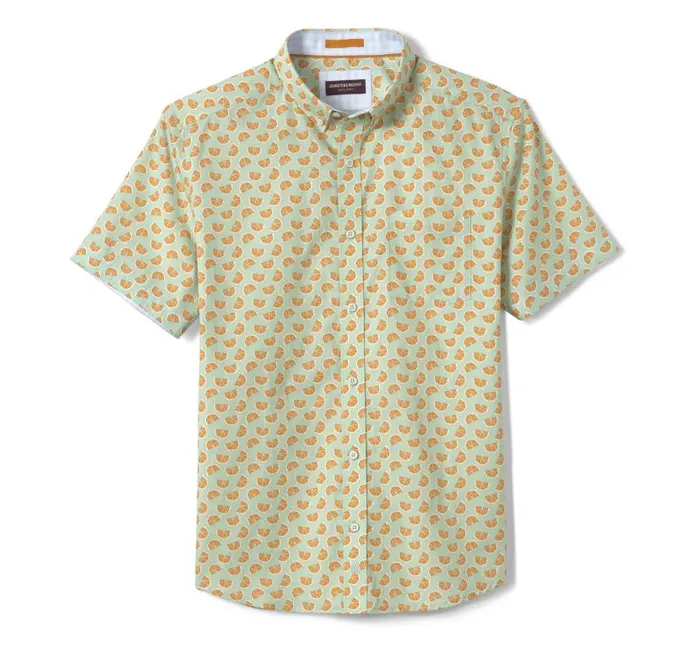 Men Johnston and Murphy ShortSleeve Shirts Printed Cotton ShortSleeve Shirt Green Citrus