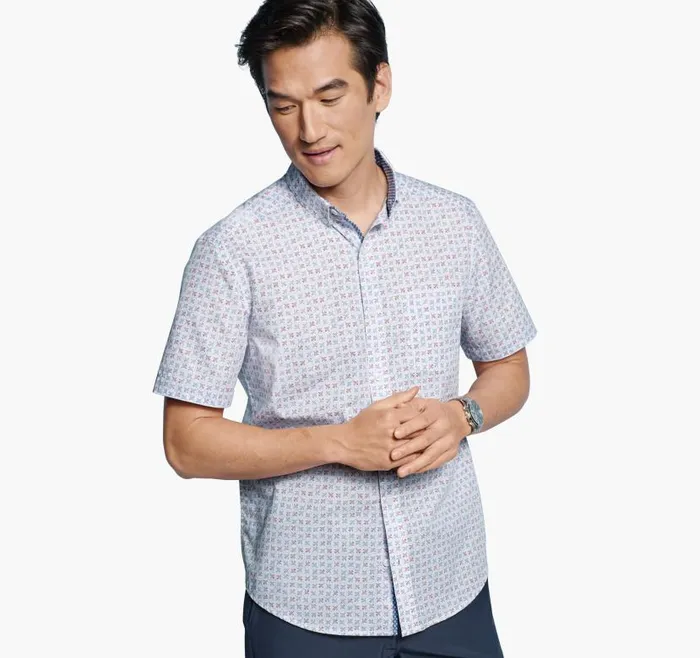 Men Johnston and Murphy ShortSleeve Shirts Printed Cotton ShortSleeve Shirt White Flying Airplane