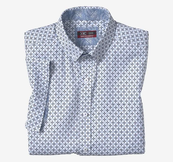 Men Johnston and Murphy ShortSleeve Shirts XC4 ShortSleeve Stretch Woven Shirt Navyblue Circle Cross