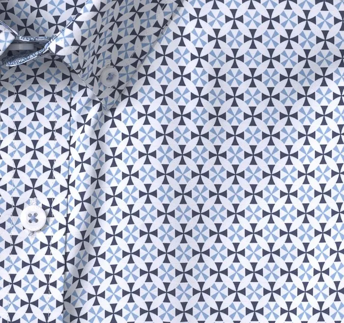 Men Johnston and Murphy ShortSleeve Shirts XC4 ShortSleeve Stretch Woven Shirt Navyblue Circle Cross
