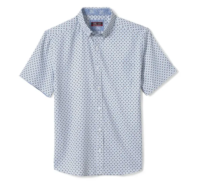 Men Johnston and Murphy ShortSleeve Shirts XC4 ShortSleeve Stretch Woven Shirt Navyblue Circle Cross