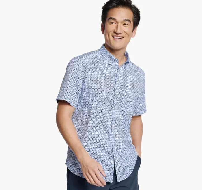 Men Johnston and Murphy ShortSleeve Shirts XC4 ShortSleeve Stretch Woven Shirt Navyblue Circle Cross