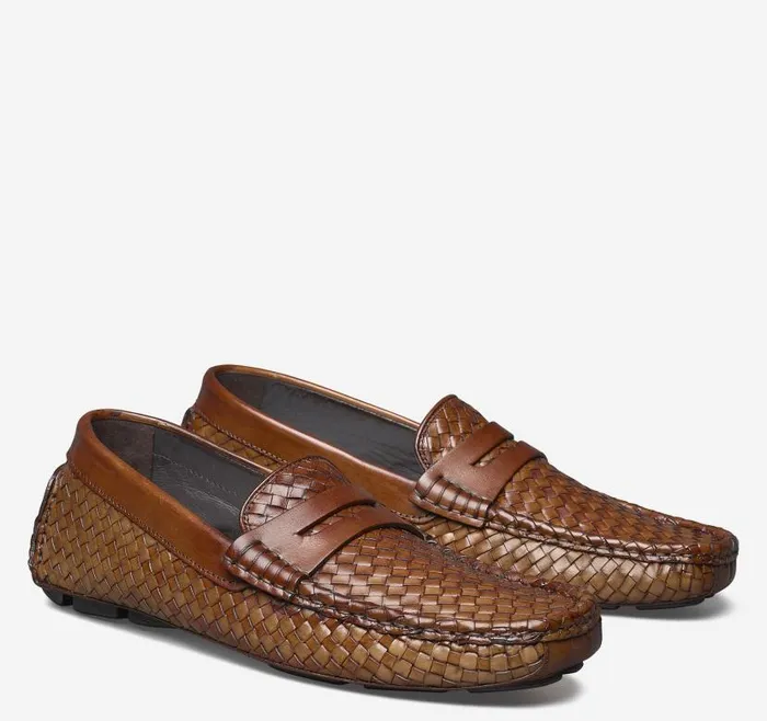 Men Johnston and Murphy SlipOns and Loafers Dayton Woven Penny Loafer Brown Italian Calfskin Men Johnston and Murphy SlipOns and Loafers Dayton Woven Penny Loafer Brown Italian Calfskin
