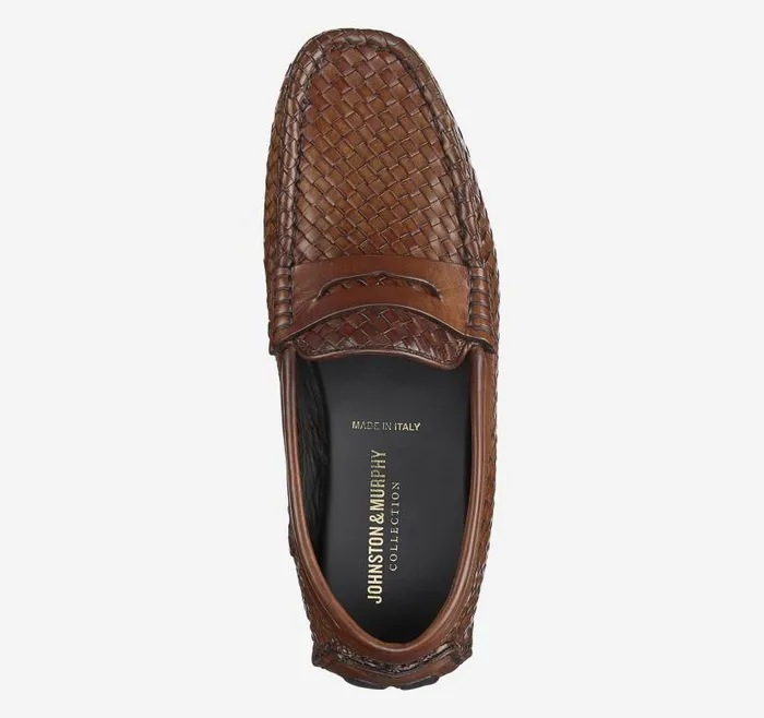 Men Johnston and Murphy SlipOns and Loafers Dayton Woven Penny Loafer Brown Italian Calfskin Men Johnston and Murphy SlipOns and Loafers Dayton Woven Penny Loafer Brown Italian Calfskin