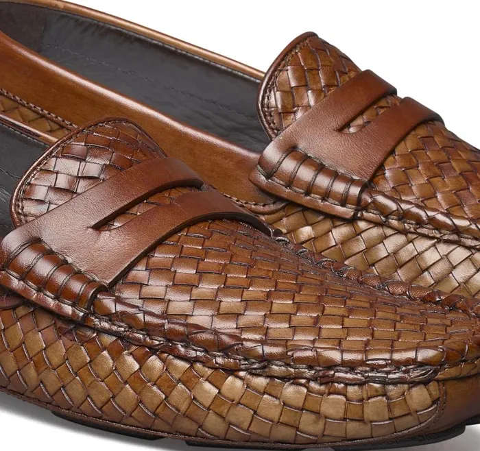 Men Johnston and Murphy SlipOns and Loafers Dayton Woven Penny Loafer Brown Italian Calfskin Men Johnston and Murphy SlipOns and Loafers Dayton Woven Penny Loafer Brown Italian Calfskin