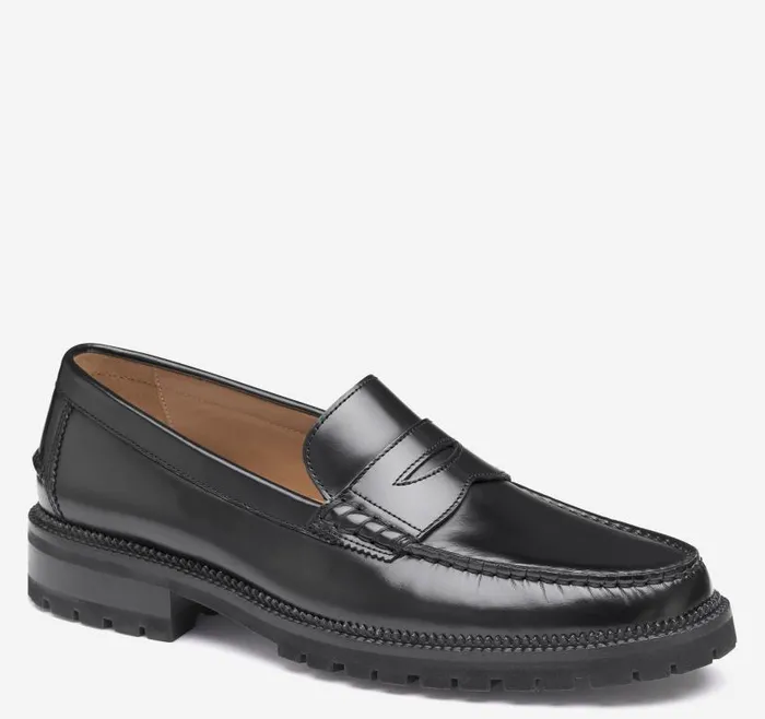 Men Johnston and Murphy SlipOns and Loafers Donnell Penny Loafer Black Brushoff Leather
