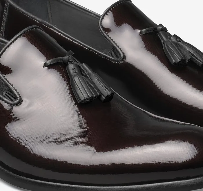Men Johnston and Murphy SlipOns and Loafers Highland Tassel SlipOn Loafer Burgundy Italian Textured Patent Men Johnston and Murphy SlipOns and Loafers Highland Tassel SlipOn Loafer Burgundy Italian Textured Patent