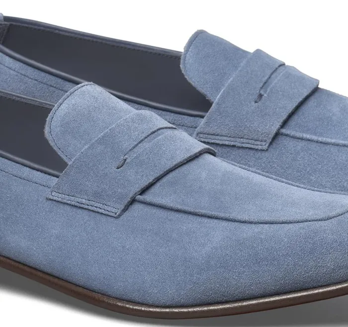 Men Johnston and Murphy SlipOns and Loafers Taylor Penny Loafer Denim Italian Suede Men Johnston and Murphy SlipOns and Loafers Taylor Penny Loafer Denim Italian Suede