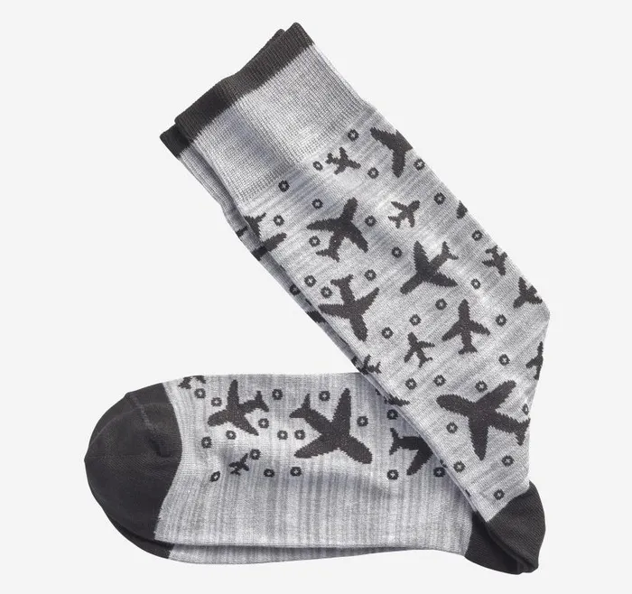 Men Johnston and Murphy Socks Novelty Socks Gray Planes