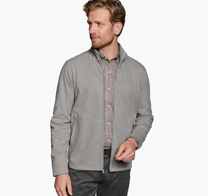Men Johnston and Murphy Sweaters and Knits Brushed Box Full Zip Gray