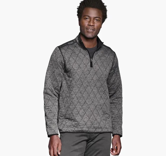 Men Johnston and Murphy Sweaters and Knits Diamond Quilt QuarterZip Charcoal Heather