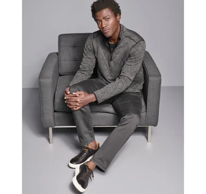 Men Johnston and Murphy Sweaters and Knits Diamond Quilt QuarterZip Charcoal Heather Men Johnston and Murphy Sweaters and Knits Diamond Quilt QuarterZip Charcoal Heather