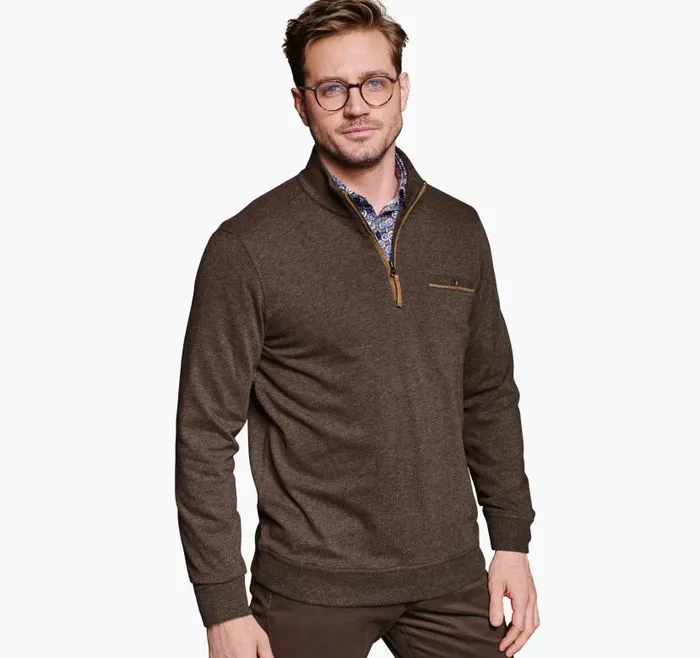 Men Johnston and Murphy Sweaters and Knits Knit QuarterZip Dark Brown