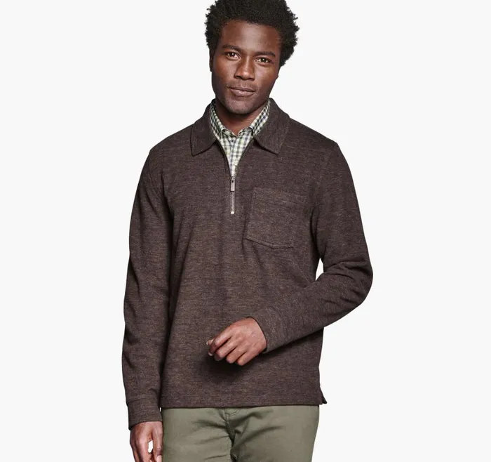 Men Johnston and Murphy Sweaters and Knits Point Collar QuarterZip Brown