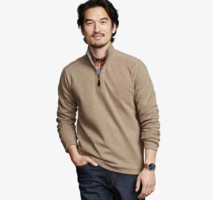 Men Johnston and Murphy Sweaters and Knits Reversible Solid QuarterZip Oatmeallight Gray