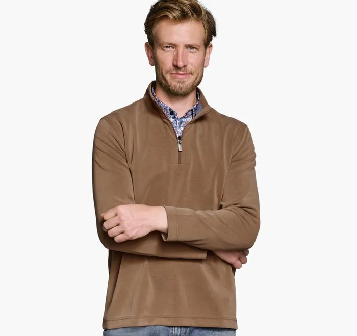 Men Johnston and Murphy Sweaters and Knits Vintage Washed QuarterZip Rust