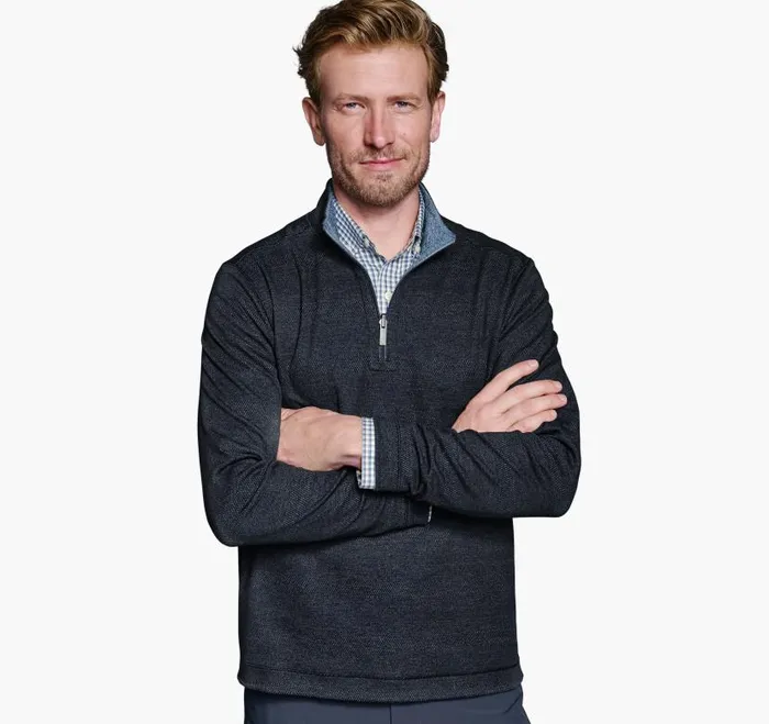 Men Johnston and Murphy Sweaters and Knits XC4 Performance Reversible QuarterZip Navylight Blue