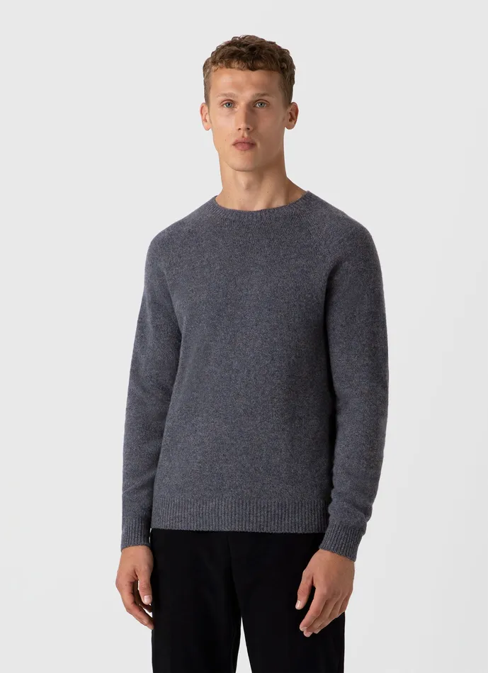 Men Knitwear ussunspel Lambswool Crew Neck Jumper Slate Blue Twist Men Knitwear ussunspel Lambswool Crew Neck Jumper Slate Blue Twist