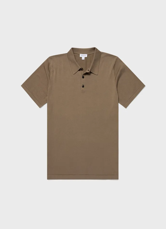 Men Knitwear ussunspel Sea Island Cotton Polo Shirt Dark Stone