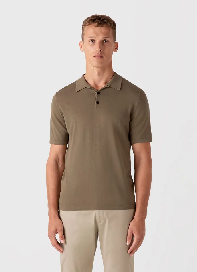 Men Knitwear ussunspel Sea Island Cotton Polo Shirt Dark Stone