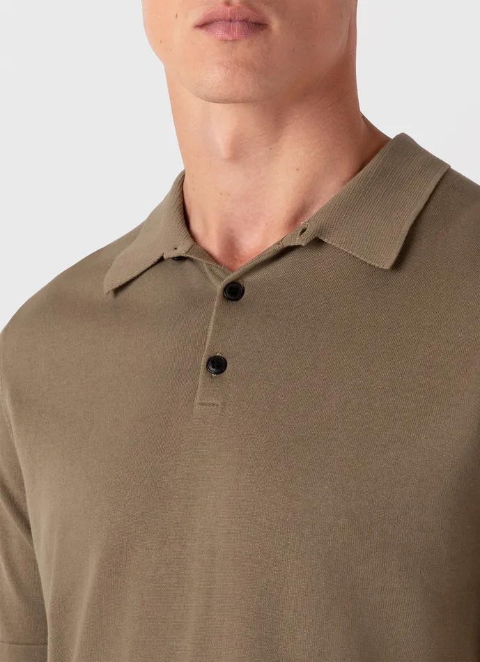 Men Knitwear ussunspel Sea Island Cotton Polo Shirt Dark Stone