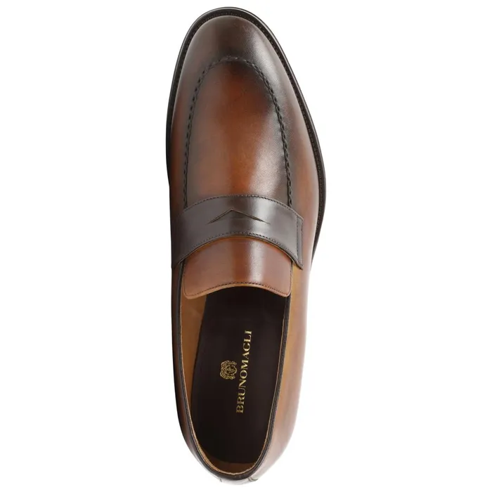 Men Loafers and Slipons Bruno Magli Arezzo Burnished Penny Loafer 8211 CognacDark Brown
