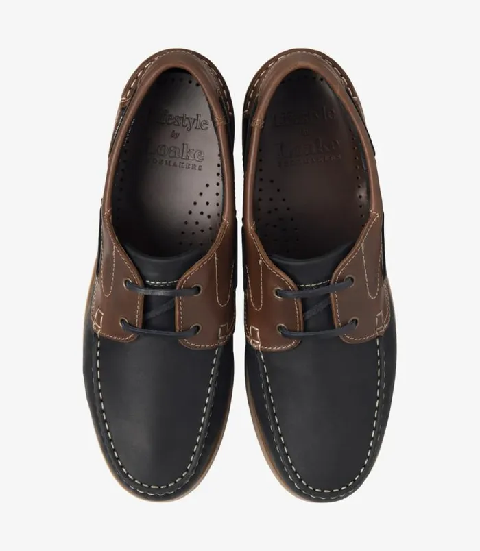 Men Loake Boat Shoes Lymington Navy Brown Nubuck