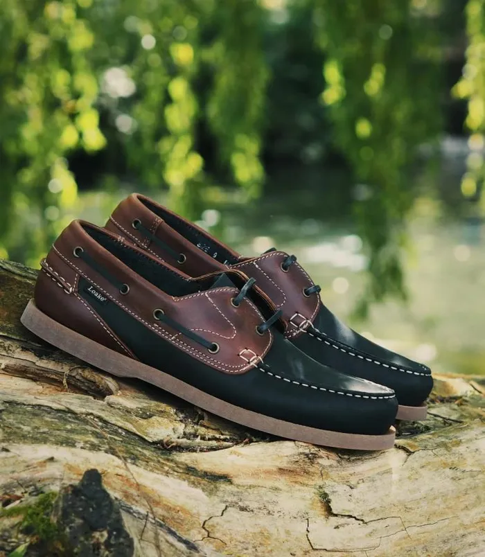 Men Loake Boat Shoes Lymington Navy Brown Nubuck