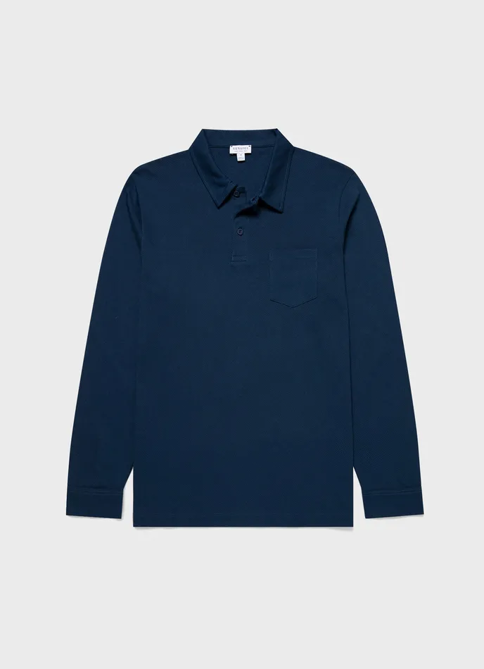 Men Long Sleeve Riviera Polo Shirt Naval Blue Polo Shirts ussunspel