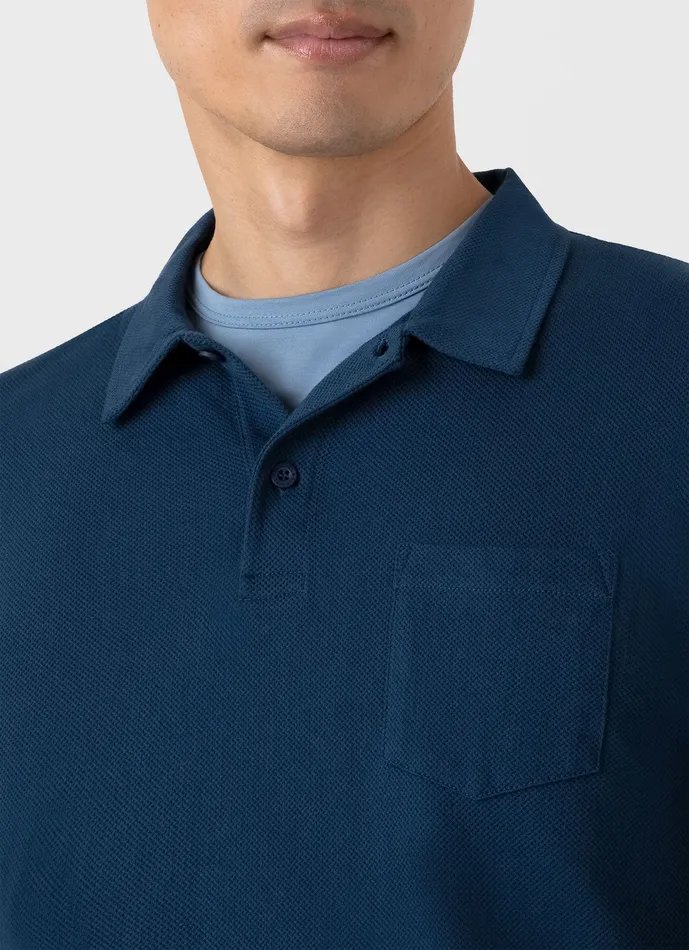 Men Long Sleeve Riviera Polo Shirt Naval Blue Polo Shirts ussunspel