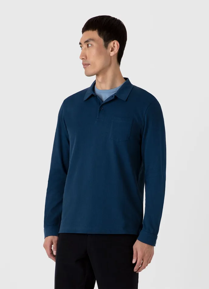 Men Long Sleeve Riviera Polo Shirt Naval Blue Polo Shirts ussunspel