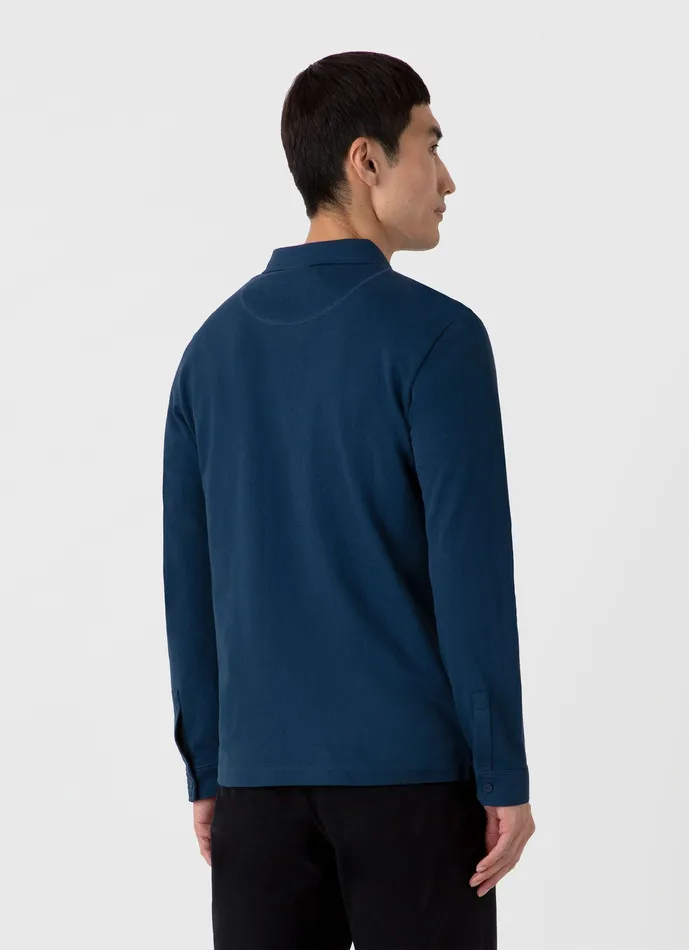Men Long Sleeve Riviera Polo Shirt Naval Blue Polo Shirts ussunspel