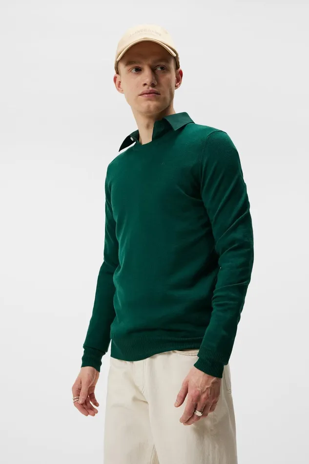 Men Lyle Light Merino Crew Neck Rain Forest JLindeberg Knitwear