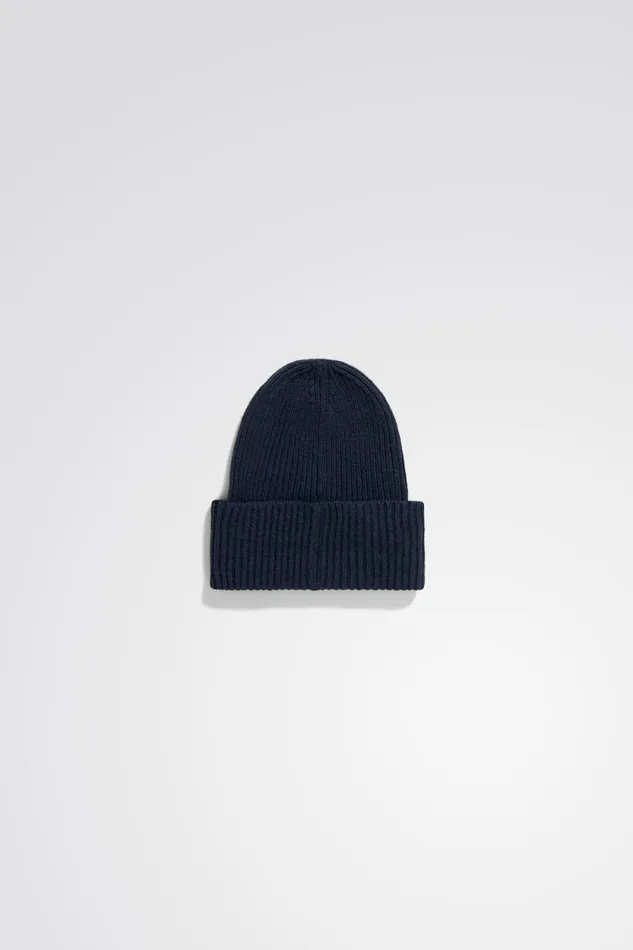 Men Merino Lambswool Rib N Logo Beanie Dark Navy Norse Projects Beanies