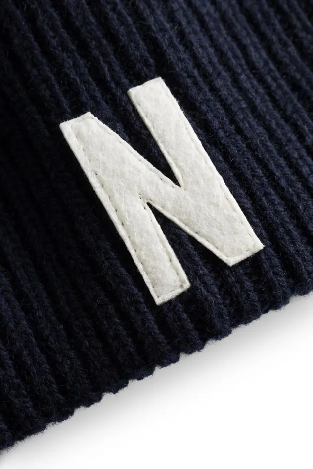 Men Merino Lambswool Rib N Logo Beanie Dark Navy Norse Projects Beanies