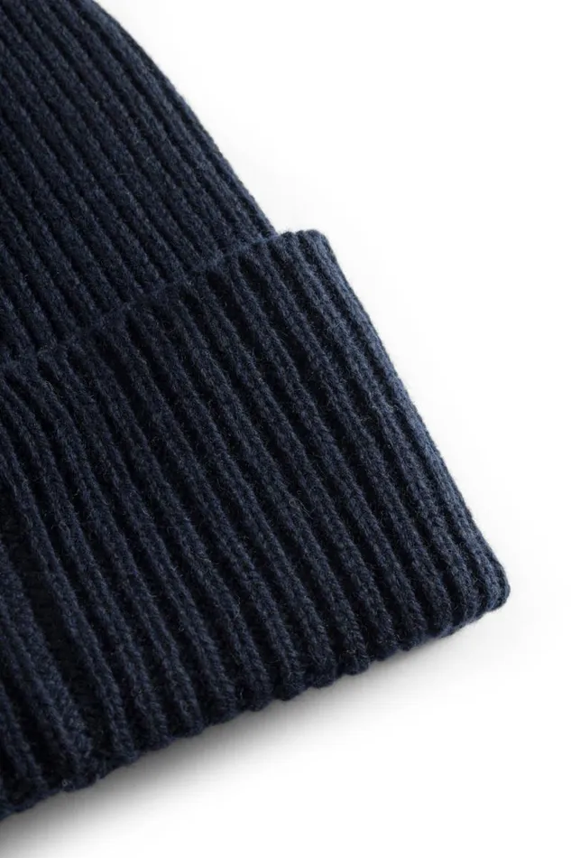 Men Merino Lambswool Rib N Logo Beanie Dark Navy Norse Projects Beanies