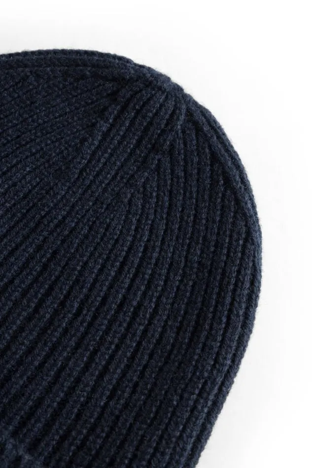 Men Merino Lambswool Rib N Logo Beanie Dark Navy Norse Projects Beanies