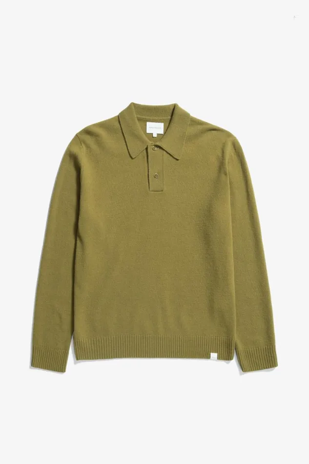 Men Norse Standard Merino Lambswool Polo Sitka Green Norse Projects Knitwear