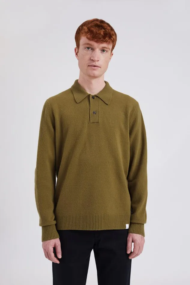 Men Norse Standard Merino Lambswool Polo Sitka Green Norse Projects Knitwear
