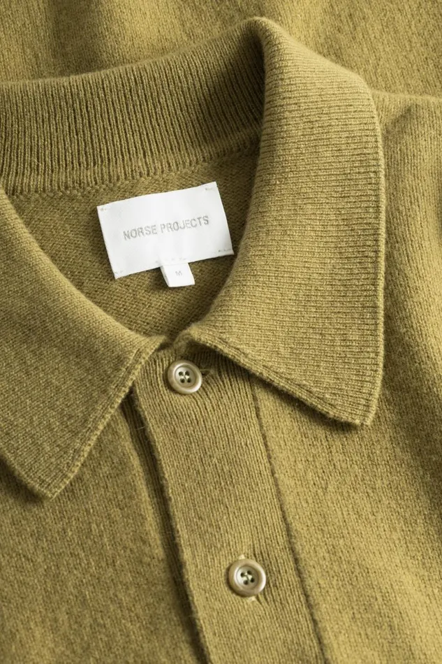 Men Norse Standard Merino Lambswool Polo Sitka Green Norse Projects Knitwear