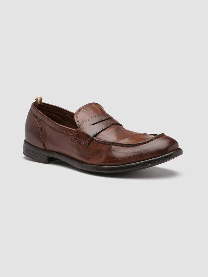 Men Officine Creative Footwear ARC 509 Brown Leather Penny Loafers Men Officine Creative Footwear ARC 509 Brown Leather Penny Loafers