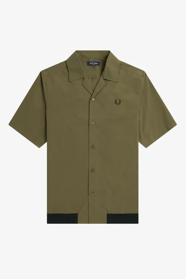 Men Ribbed Hem Revere Collar Shirt Uniform Green Fred Perry Shirts