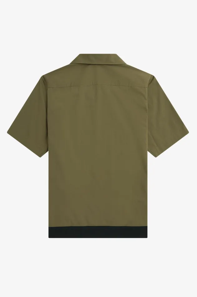 Men Ribbed Hem Revere Collar Shirt Uniform Green Fred Perry Shirts