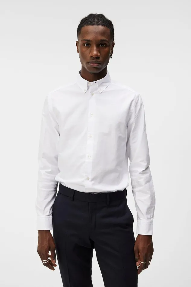 Men Stretch Oxford Slim Shirt White JLindeberg Shirts