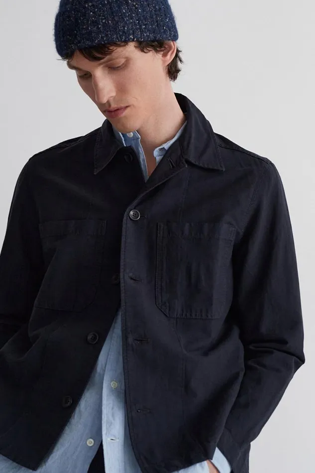 Men Tyge Cotton Linen Overshirt Dark Navy Norse Projects Overshirts